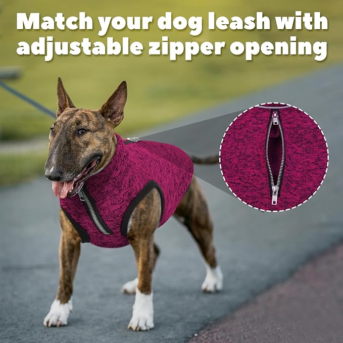 ROZKITCH X-Large Dog Sweater, Stretchy Jacket with Fleece Lining, Knit Pet Coat for Large with Zipper Opening for Harness, Fleece Jumpsuit Adjustable Neck Reflective Pet Jacket Rosered XL