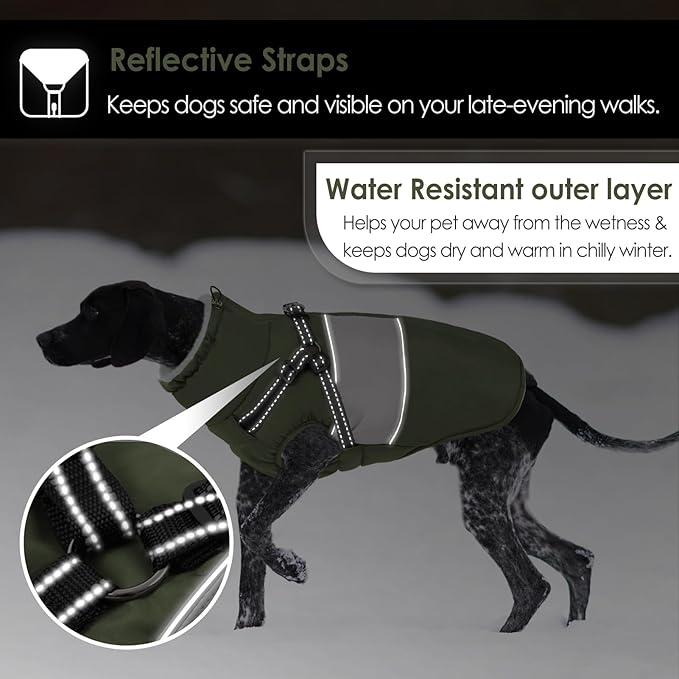 AOFITEE Dog Coat, Waterproof Dog Jacket Winter, Dogs Coat with Harness Built in, Warm Dogs Puffer Jacket with Zipper, Reflective Pet Snowsuit Sweater for Dachshund, French Bulldog, Boston Terrier, M