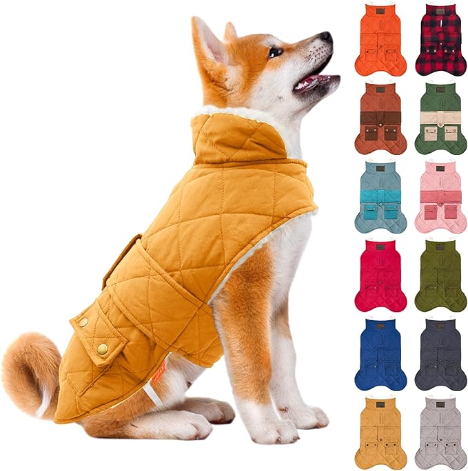 KYEESE Dog Coat Windproof Dog Coats for Small Dogs Waterproof Dogs Jacket with Fleece Lined Warm Pet Winter Puffer Coat with Leash Hole Thick Cat Clothes with Pocket Soft Pet Sweater for Cold Weather