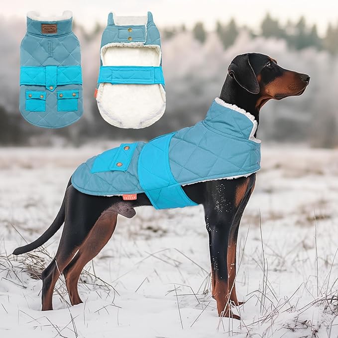 KYEESE Dog Coat Soft Pet Sweater with Leash Hole Thick Pet Winter Puffer Coat with Pocket Windproof Dogs Jacket with Fleece Lined Warm Pets Clothes for Cold Weather Waterproof Dog Coats for Large Dogs