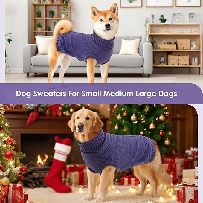 Dog Sweaters for Medium Dogs Male Female Pet Knitwear Classic Puppy Warm Pullover Turtleneck Cold Weather Clothes for Schnauzer(GrayishBlue, M)