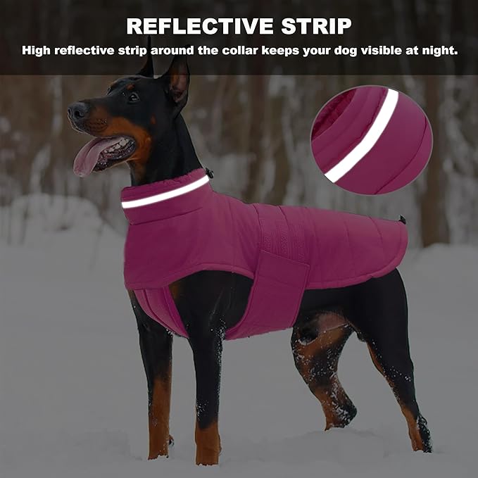Dog Coat, Waterproof Winter Jacket, Warm Windproof Vest, Reflective Adjustable Turtleneck Coats for Large Dogs with Hook & Loop - Pink - XL