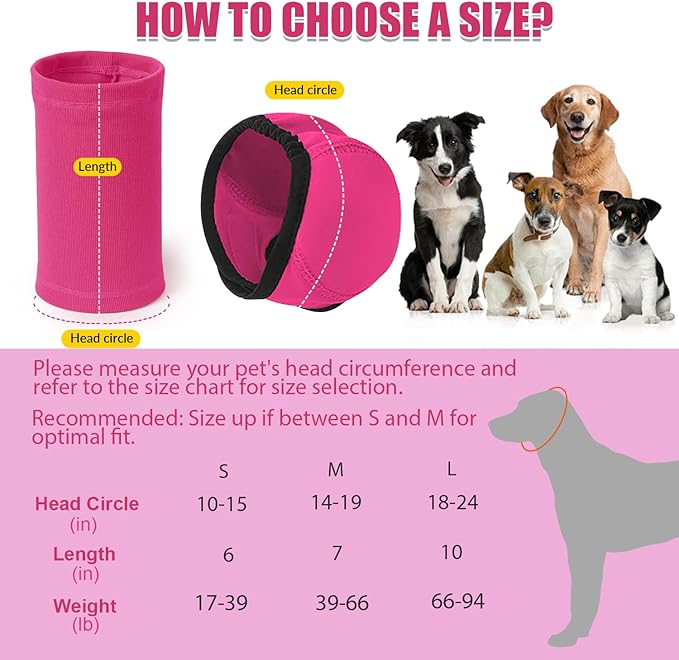 SlowTon Quiet Ears Dog Hoodie - 2 Pcs Ear Wrap Dog Ear Muffs Noise Protection, Anxiety Relief Dogs Hat Calming Hood Head Cover, Pet Headband Dogs Ear Protector for Grooming, Force Drying (Pink,L)