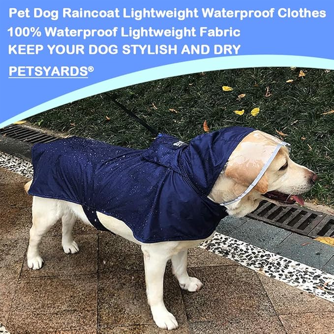 Pet Raincoat Packable Hooded Dog Rain Jacket Reflective Strips Lightweight Adjustable Poncho for Small Medium Large Dogs Blue XXL