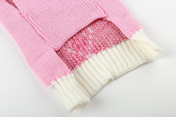 Pink Argyle Knit Dog Sweater for Girl, Pet Clothes for Dog Coat Sweatshirt Large (L) Girth 18-20"