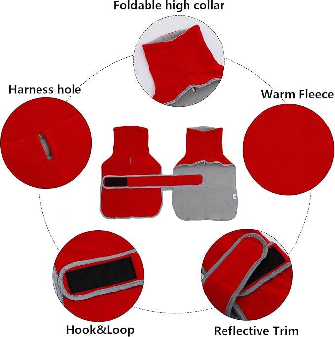 Geyecete Dachshund Sweaters for Dogs, Dachshund Coat Perfect Dog Winter Coat with Padded Fleece Lining and High Collar, Dog Snowsuit with Adjustable Bands - Red - M