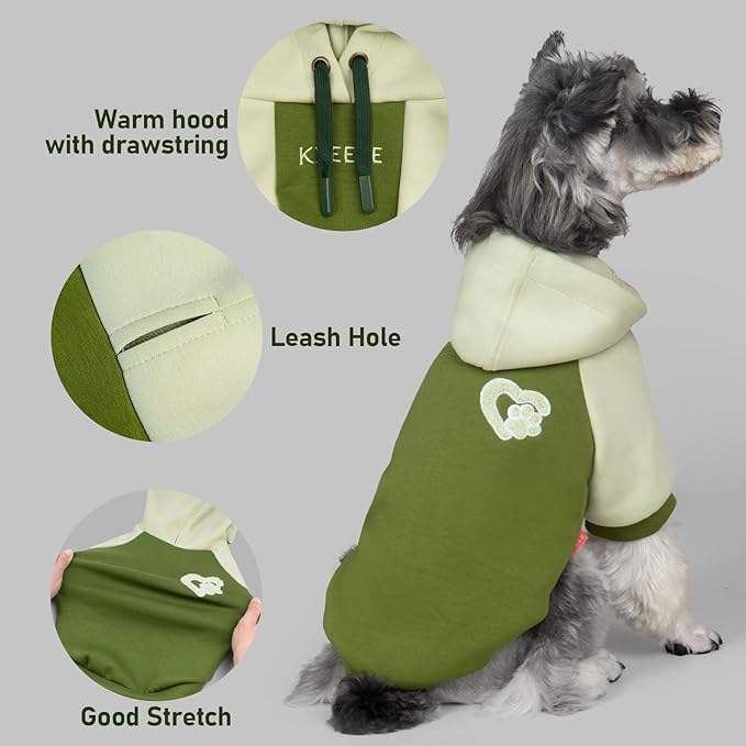 KYEESE Dog Hoodie Stretchy Dog Clothes for Small Dogs Soft Pet Sweatshirt with Drawstring Comfort Cat Sweater Cat Coat with Leash Hole Warm Pet Clothes Dogs Winter Coat for Cold Weather