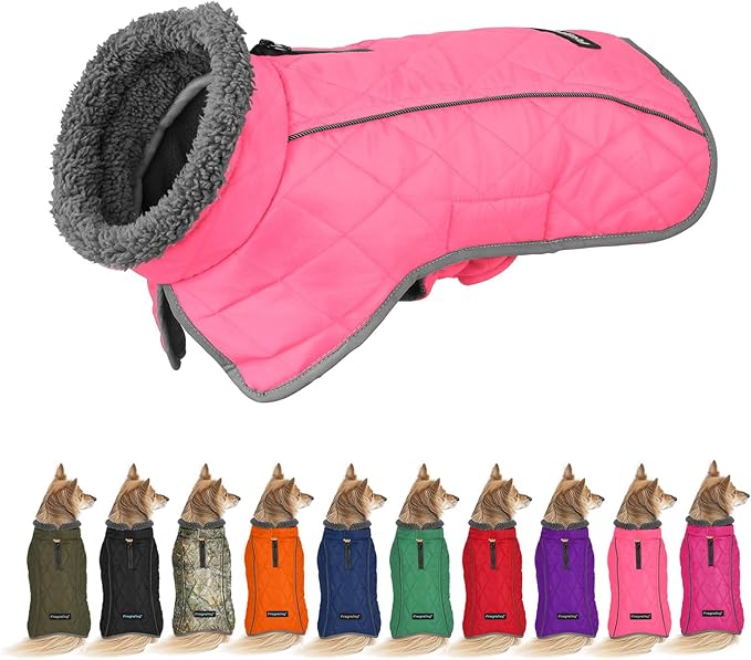 Fragralley Dog Coat Small, Waterproof Dog Jacket with Warm Fleece Lining, Adjustable Reflective Dogs Winter Coat, Turtleneck Pet Coats for Cold Weather (Pink S)