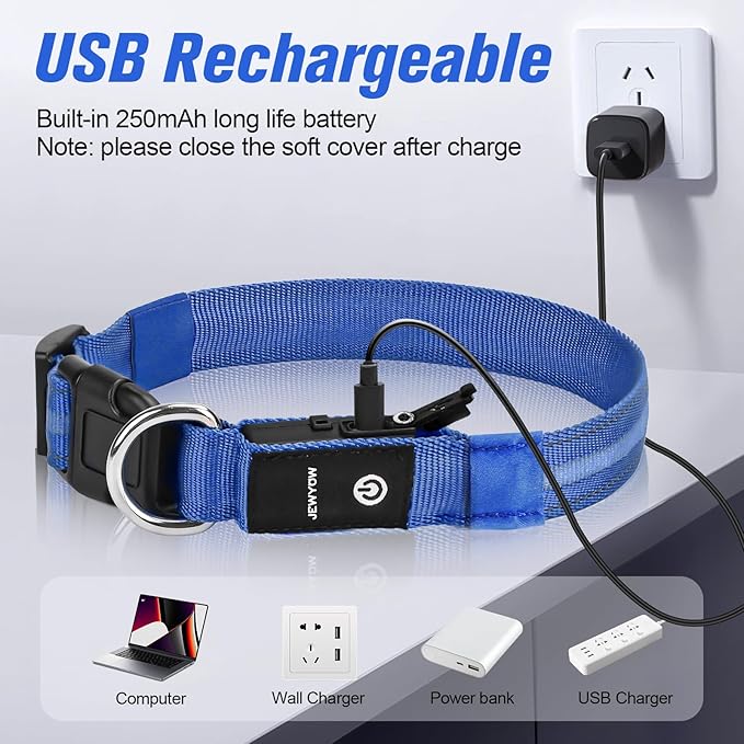 LED Dog Collar, Light Up Dog Collar, USB Rechargeable - Brightest Dog Lights for Night Walking, 6 Light Modes, Adjustable for Dog Safety(Medium, Royal Blue)