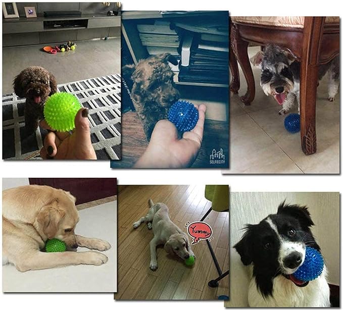 Orgrimmar 3 PCS Pet Squeaky Chewing Balls Dog Soft Stab Cleaning Teeth Toys Balls with High Bounce for Small Medium Large Pet Dog Cat Toys(Small,2.55in)