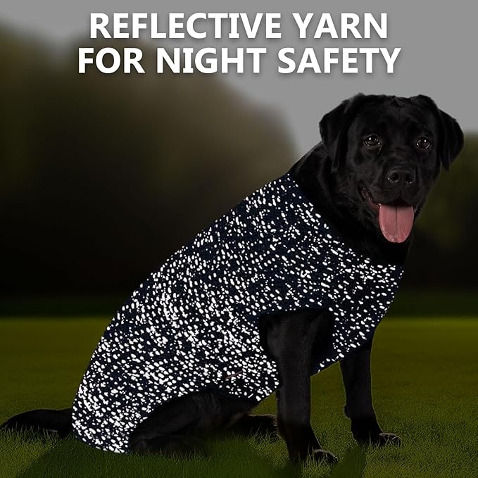 KYEESE Dog Sweater with Leash Hole Warm Pullover with Reflective Yarn for Small and Medium Dogs Male Soft Knit Pullover Boy Dog Coats Cozy Lightweight Thick Sweater,Navy Blue,Large