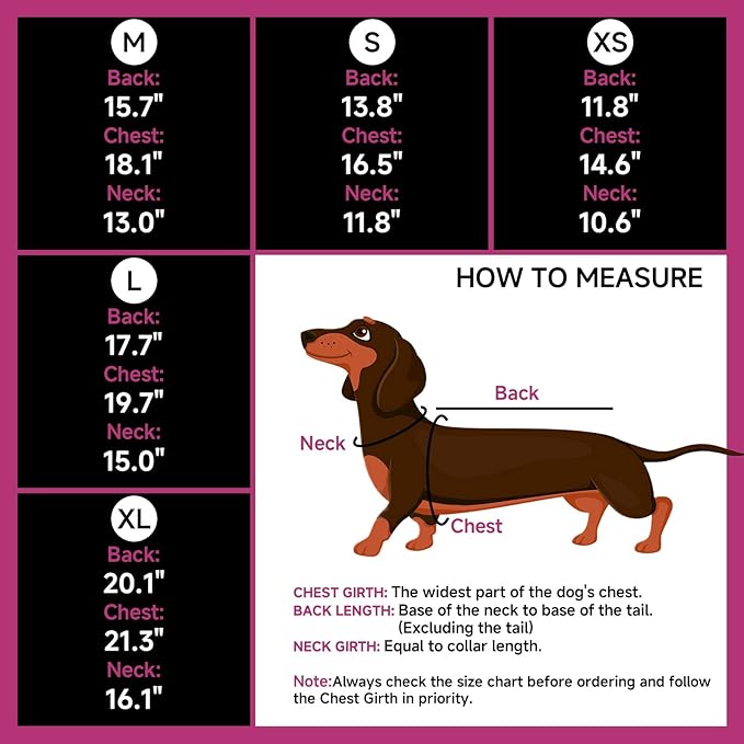 DORA BRIDAL Dachshund Coat, Fleece Lined Dog Winter Coat, Warm Dog Coats with Reflective Strips, Adjustable Waterproof Pet Jacket Clothes, L
