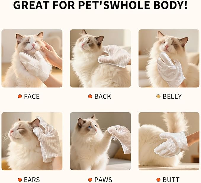Pet Glove Wipes for Dogs and Cats, Cleaning & Deodorizing Grooming Gloves for Daily Care and Traveling, Dog Wipes Washing Gloves Rinse Free, 18 PCS