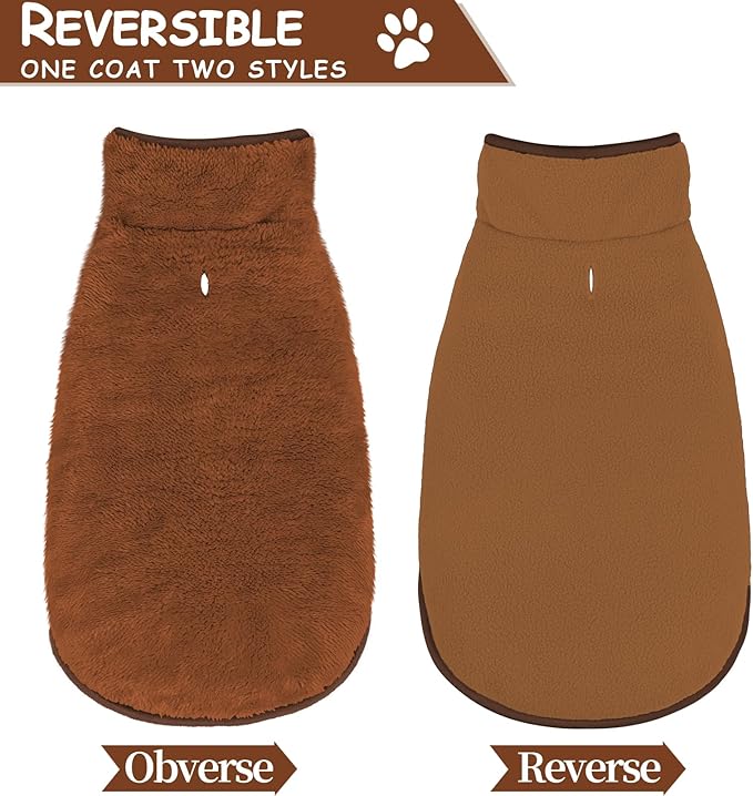 Malier Dog Winter Coat, Reversible Fleece Dog Cold Weather Coats, Windproof Warm Snow Puppy Jacket Vest Pet Clothes for Small Medium Large Dogs (Brown, Small)