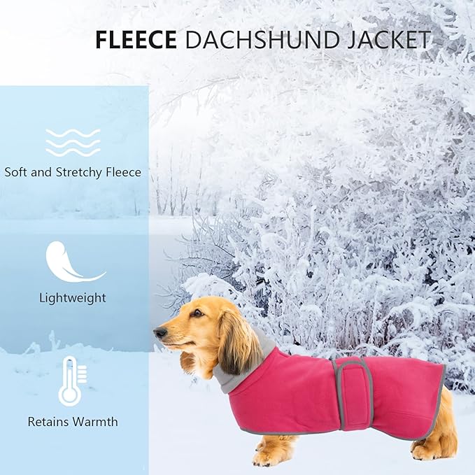 Geyecete Dachshund Sweaters for Dogs, Dachshund Coat Perfect Dog Winter Coat with Padded Fleece Lining and high Collar,Dog Snowsuit with Adjustable Bands Sizes-Pink-M