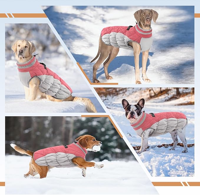 Dog Coats for Large Dogs,XL Dog Coat,Warm Fleece Winter Coat with D-Ring,Back Zipper Pet Jacket for Large Dogs,Waterproof Pet Snow Jacket Clothes Snowsuit Beagle Corgi Border Collie,Pink,XL