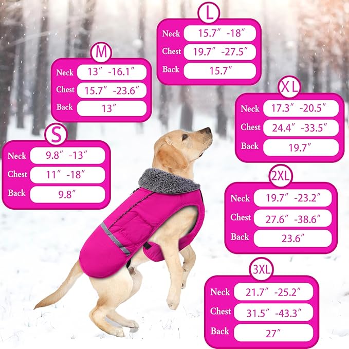 Doglay Dog Coat, Waterproof Dog Jacket Pet Winter Coat for Cold Weather with Thicken Furry Collar, Reflective Puppy Winter Jacket Warm Fleece Lining for Small Medium Large Pets