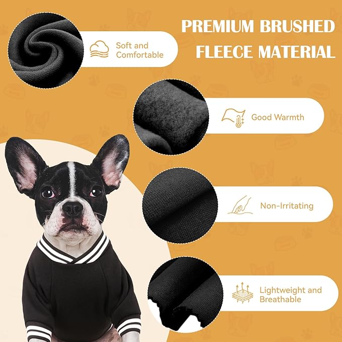 Dog Sweaters for Medium Dogs, Brushed Fleece Dog Sweater Baseball Jacket Soft Warm Pet Sweater Clothes Medium Sized Boy Girl Pet(Black-M)