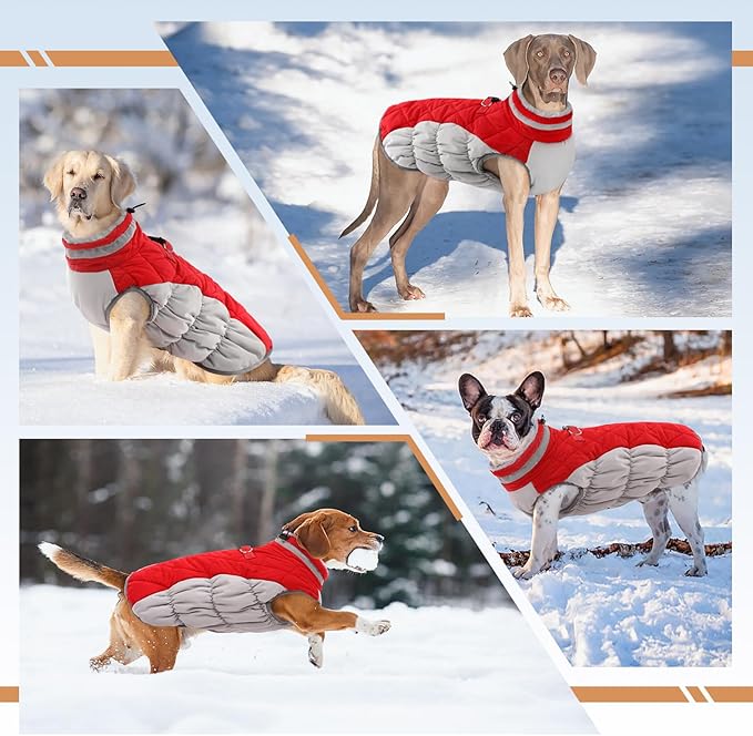 Small Dog Coat,Dog Jackets for Small Dogs,Warm Winter Jacket, Puppy Coat with Harness Built in,Waterproof Dogs Jacket,Puppy Cold Weather Coats,Pet Winter Clothes Snowsuit Shih Tzu Bichon,Red
