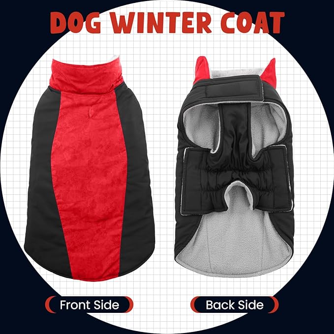 Warm Dog Coat,Waterproof Jacket in Winter Adjustable and Reversible Doggy Fleece Outfit,Thick Clothes with Foldable Collar for Puppy in Cold Days,3XL Red