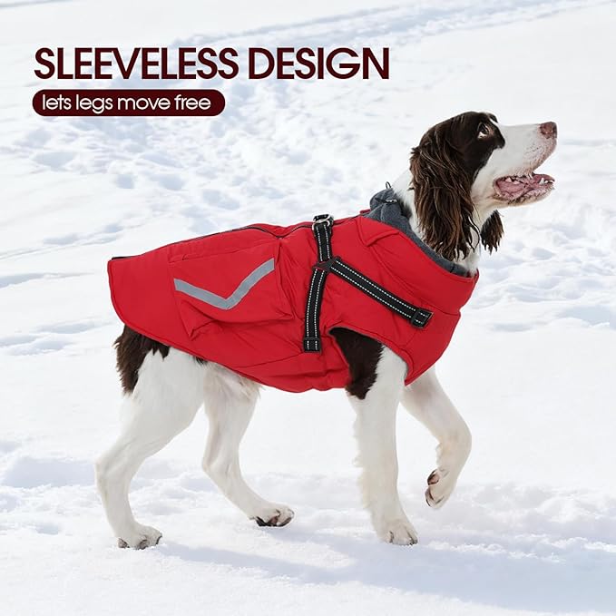 FUAMEY Dog Harness Coat 3X Large, Winter Jacket for Dogs Cold Weather Vest Reflective Strips, Warm Doggy Clothes Winter Suit Waterproof, Cozy Outfits for Large Doggies, Golden Retriever (Red, 3XL)