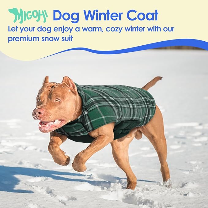 MIGOHI Reversible Winter Jacket for Dogs, Windproof Waterproof Coat for Cold Weather, British Style Plaid Warm Vest for Small Medium Large Dogs, Green 3XL