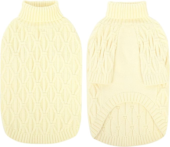 Queenmore Large Dog Sweater,Dog Sweaters for Large Dogs Male Female,Thanksgiving Fall Knit Sweater for Dogs,Turtleneck Thick DogSweaters,Winter Knitwear Pet Clothes for Corgi,French Bulldog(Beige,L)
