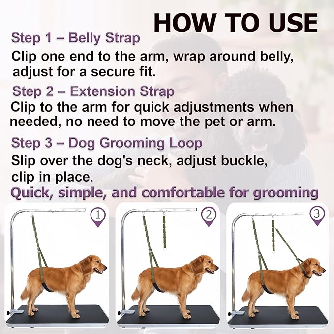 Dog Grooming Loops Supplies Pet Dog Grooming Belly Straps Belly Band Black Solf Comfrotable & Adjustable Grooming Tools for Grooming Tables Arms Ideal for Groomers (Black)