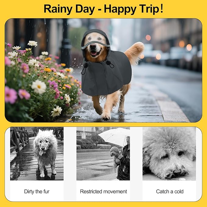 DENTRUN Dog Raincoat with Hood for Border Collie, Shiba Inu – Windproof & Reflective for Night Walks, Jogging, Backpacking – Adjustable Fit, XL