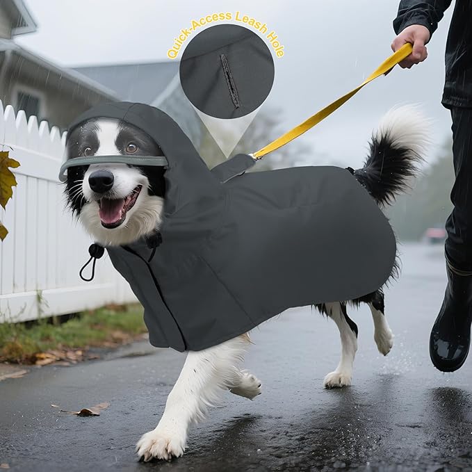 DENTRUN Waterproof Dog Rain Jacket with Hood for Golden Retriever, Husky – Extra-Long Coverage for Heavy Rain, Beach Trips, Dog Parks – Magic Tape & Mesh Lining, XXL
