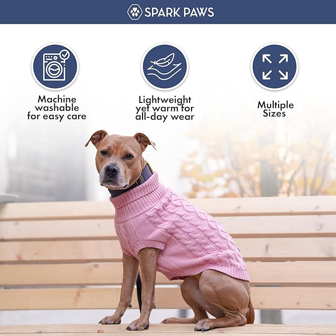 Spark Paws Knit Dog Sweater – Ultra Soft Warm Winter Dog Sweater for Small, Medium & Large Dogs – Stretch Fit Pet Sweater for French Bulldog, Pitbull, Girl & Boy Dogs Jacket, (Pink Cableknit, XL)