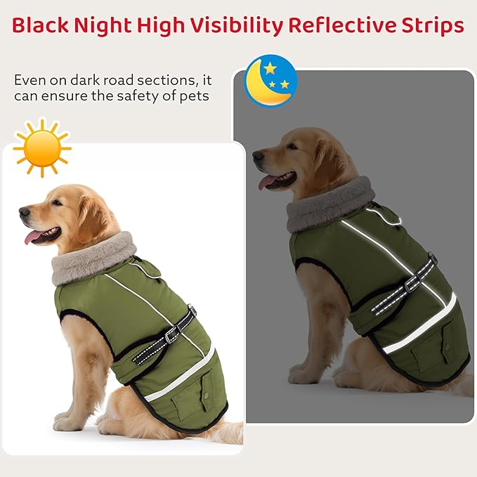 Dog Coat, Warm Dog Winter Coat Reflective Jacket Waterproof Fleece Vest, Pet Jacket Cozy for Cold Weather, Dogs Snowsuit Windproof, Adjustable Buckle for Medium Dogs