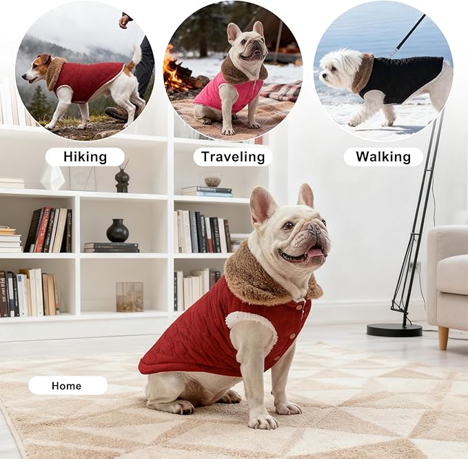BEAUTYZOO Winter Dog Vest Coat with Harness Built in, Warm Puppy Jacket for Small Medium Dogs, Lightweight Cold Weather Small Dog Coat, Fleece Puffer Vest Windproof Snowproof Pet Clothes, Rose Pink L