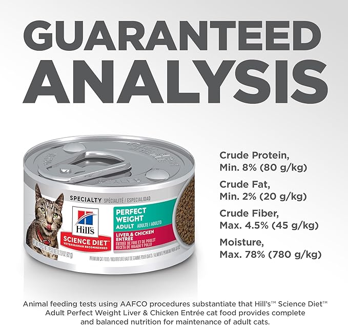 Hill's Science Diet Perfect Weight, Adult 1-6, Weight Management Support, Wet Cat Food, Liver & Chicken Minced, 2.9 oz Can, Case of 24