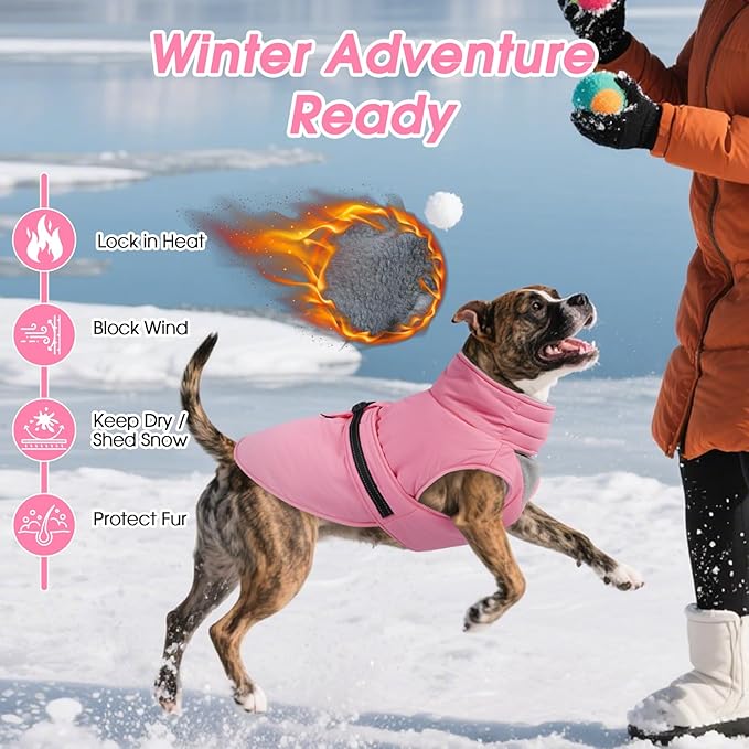 Extra Large Dog Coat, Warm Dog Winter Jacket, Waterproof Dogs Snowsuit with Foldable High Collar, Reflective Strips, Adjustable Hook & Loop Closure - Ideal for Cold Weather - Pink 4XL