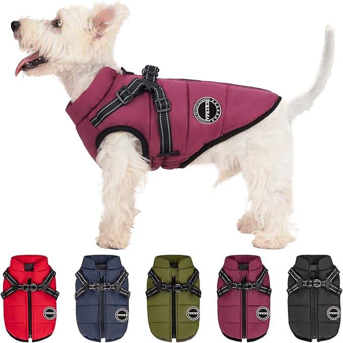 VPET Dog Winter Coat Warm Fleece Jacket with Harness, Windproof Adjustable Snow Pet Coat Clothes for Small Medium Large Dogs