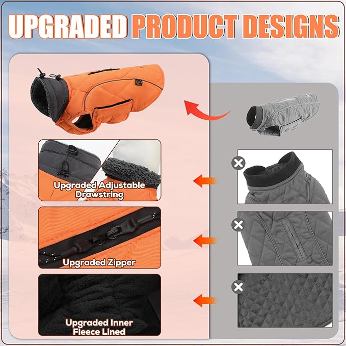 EMUST Winter Coat for Large Dogs, Windproof Dog Jacket for Cold Weather, Extra Warm Dog Winter Clothes for Small Medium Large Dogs, Orange, XXL