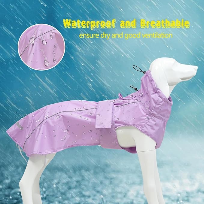 Adjustable Waterproof Dog Raincoat for Dogs,Lightweight Pet Rain Jacket Puppy Clothes with Reflective Strip for Small Medium Large Dogs (Light Purple, X-Large)