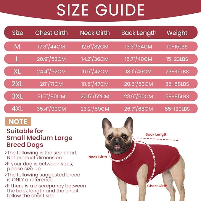 ROZKITCH Dog Sweaters Soft Fleece Pullover Sweatshirt Pajamas, Turtleneck Warm Pet Cold Weather Jacket Stretchy Vest Jumpsuit Apparel Outfit Clothes for Small Medium Large Dogs Walking Sleep Red XL