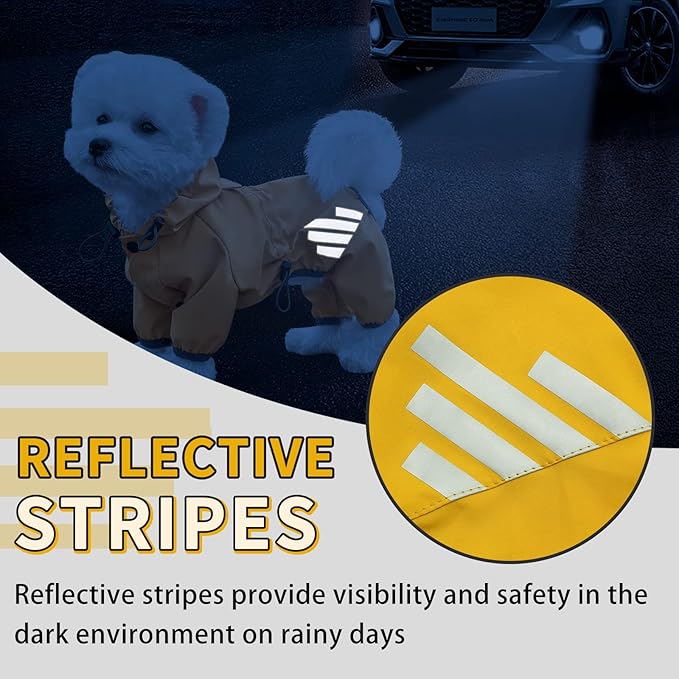 Dog Raincoat, Waterproof Dog Rain Jacket with Hood, Rain Coat with Leash Hole, Reflective Strap for Small Medium Dogs, Lightweight Puppy Clothes(Yellow,XS)