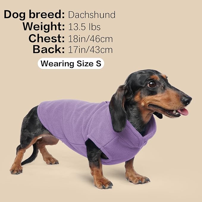 FUAMEY Dog Fleece Vest for Small Dogs,Warm Stretchy Dog Sweatshirts Pullover with Leash Hole Dogs Sweater Soft Pet Turtleneck Cozy Pet Vest Lightweight Sleeveless Purple S
