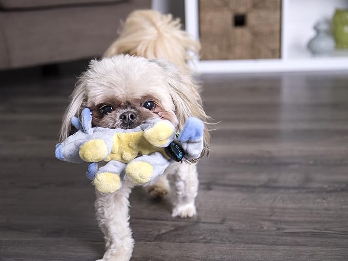 goDog Dinos Frills Squeaky Plush Dog Toy, Chew Guard Technology - Gray, Small