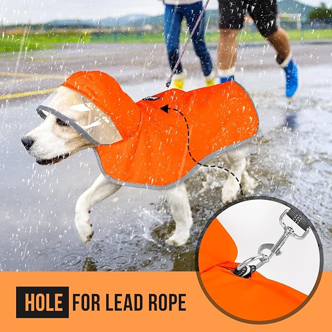 SlowTon Dog Raincoat, Adjustable Dog Rain Jacket Clear Hooded Double Layer, Waterproof Poncho with Reflective Strip Straps and Storage Pocket for Small Medium Large Dogs Puppies(OR XXL)