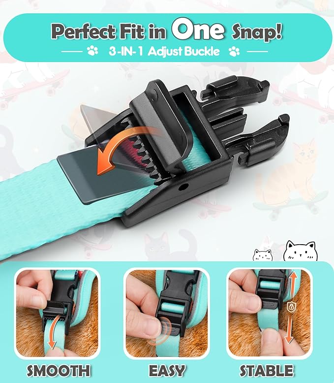 Halypet Cat Harness and Leash Set[MAX Safety 4th-Gen] Cute Escape Proof Vest Harness for Girl&Boy Cat Walking, Comfortable Adjustable Leash and Reflective Strips for Outdoor Kitten, M Purrfect Green
