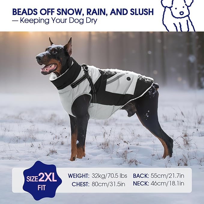 FUAMEY Dog Winter Jackets for Medium Dogs,Dog Coat with Harness Built in,Waterproof Dogs Snowsuits Warm Pet Jacket Zip Up Fleece Cold Weather Coats Reflective Puppy Vest with Pocket Black M