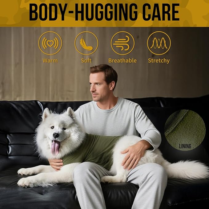 OneTigris Dog Pajamas - Breathable Modal Stretch Dog Clothes, Four-Legged Cold Weather Clothes, Anti-Shedding Suit Onesie with Back Locking Zipper and Adjustable Chest Drawcord