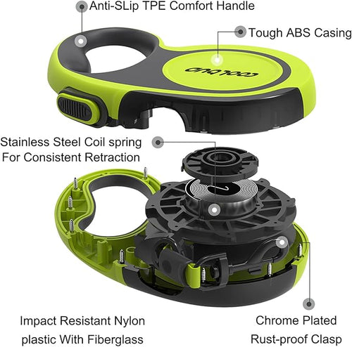 360° Tangle-Free, Heavy Duty Retractable Dog Leash with Anti-Slip Handle; 16 ft Reflective Strong Nylon Tape; for Large Dog or Cat up to 110 lbs; One-Handed Brake, Pause, Lock (Green, Large)