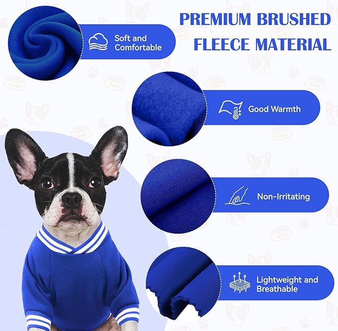 Dog Sweater Brushed Fleece Pet Clothes Baseball Jacket Soft Warm Pet Sweater Dog Sweaters for Small/Medium Dogs Boy Girl(Blue-S/M)