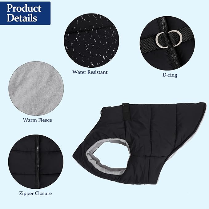 Geyecete Dog Bulldog Clothes Dog Cotton Padded Coat Thick Winter Warm Vest Waistcoat Cold Weather Jacket Clothing for French Bulldog Coat-Black-XL