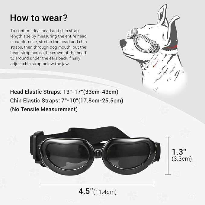 Dog Helmet and Goggles Small Breed, UV Protection Dog Goggles and Motorcycle Helmet with Ear Holes Adjustable Straps for Outdoor Biking, Black